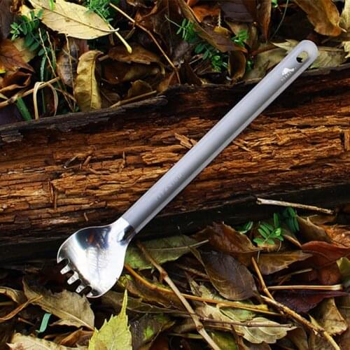 Toaks Long Handle Titanium Spoon Fork Set Cooking Eating Utensils Ideal for Hiking Camping Picnic Backpacking Tableware SLV-14