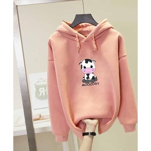 Cow Print Cartoon Hoodie Women Printed Sweatshirt Cute Aesthetic Clothes Hoodies for Teens Girl Autumn Long Sleeve Pullover