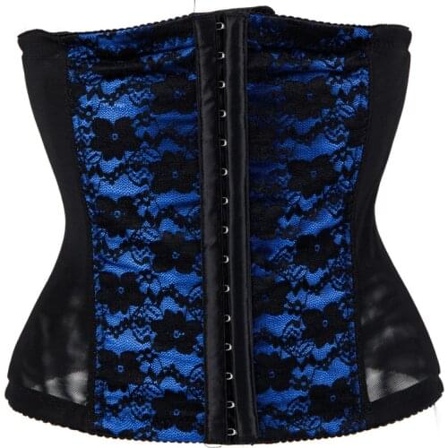Gothic Lace&Mesh Floral Corset For Women Waist Cincher Corsets Blue Plus Size Corset Overbust Bustiers Slimming Clothing