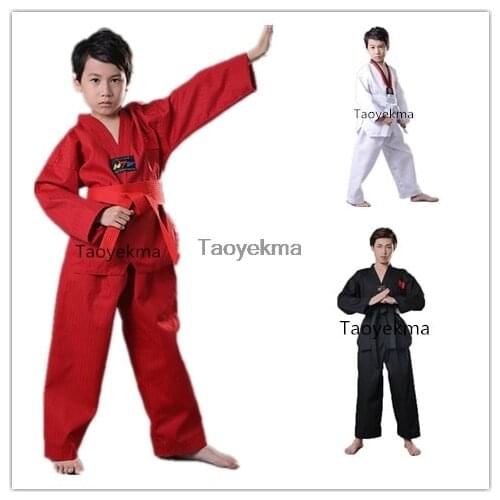Red Black White Taekwondo Uniform Unisex Children Adult Suit Karate Judo Dobok WTF Karate Clothes Long Sleeve Fitness Training