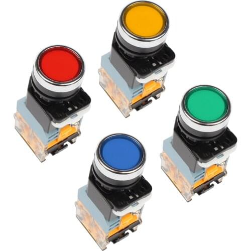 22mm LA38-11D /203 Quality Sliver Contact Push Button Switch with Light on/Off Momentary/Latching 220V 24V LED Indicators