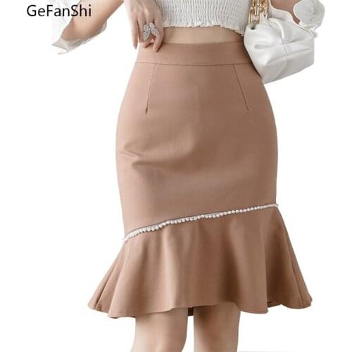 S-5XL High Waist Solid Color Skirts Women Slim Beading Fashion Trumpet Skirts Female Casual Women Autumn Winter New 2020 Skirt