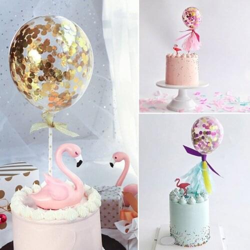 Thick sequined latex transparent confetti balloon birthday party cake decoration supplies wedding cake insert card
