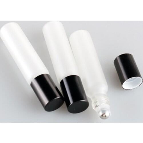 100Pieces/Lot 10ML Frosted Glass Roll on Perfume Bottle With Black Cap For Essential Oils Empty Cosmetic Vial With Steel Beads