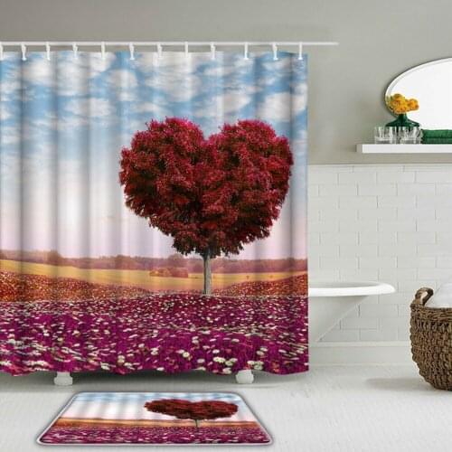2Pcs/Set Natural landscape Tree Bathroom Curtain Set Waterproof Fabric Shower Curtains with Hooks Non-Slip Rug Toilet Bath Mat