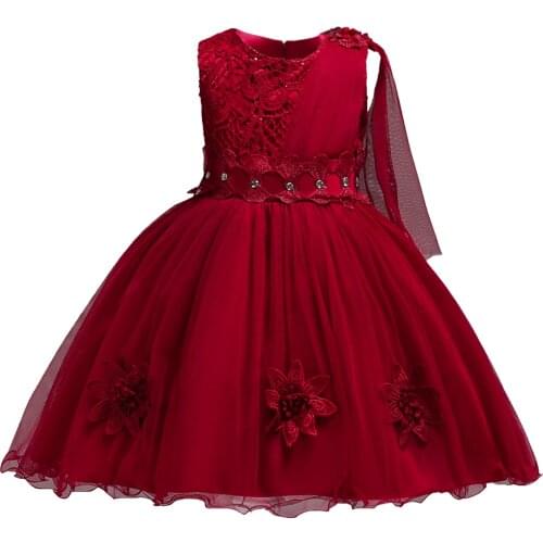 2021 Lovely Little Girls Wedding Gowns Show Costume Flower Mesh Princess Formal Dress Lace Evening Dress For Party 1-6 Years