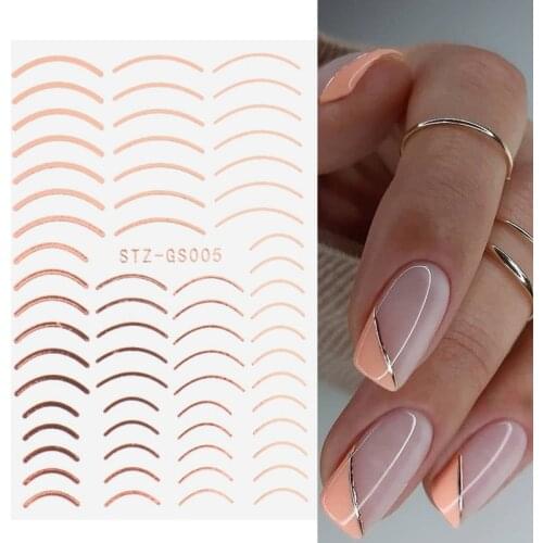 3D Gold Lines Nail Art Stickers Metal Stripe Lines Letters Decals Curve Nails Sliders Self Adhesive Decorations Manicure Tools