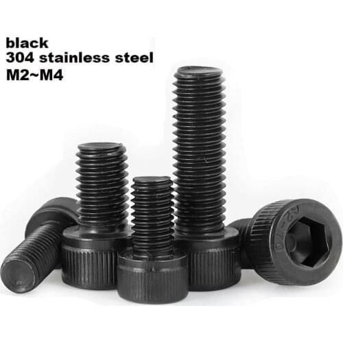 5/50pcs M2 M2.5 M3 M4 Black 304 A2-70 Stainless Steel Hexagon Hex Socket Head Cap Allen Screw Bolt Thread Length 3-60mm DIN912