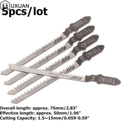 5 Pcs T101AO HCS T-Shank Jigsaw Blades Curve Cutting Tool Kits For Wood Plastic