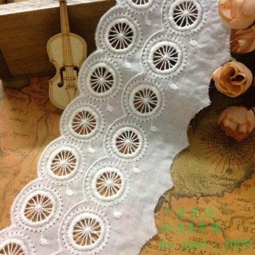 5Yards/lot Width 6.5cm White100% Cotton Embroidered Lace Fabrics, Womens Clothing Diy Lace Trim, Free Shipping RS564