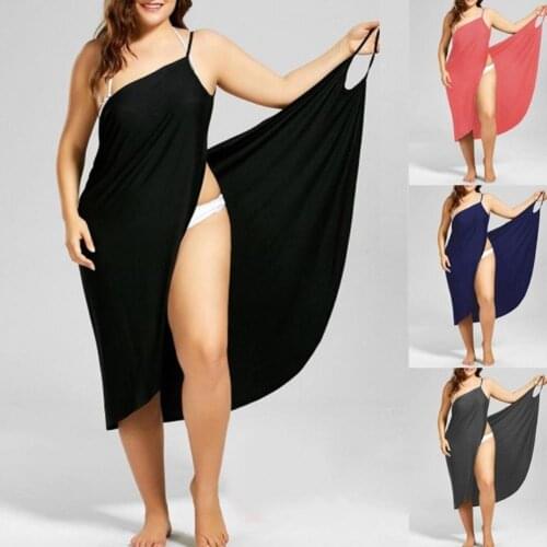 60%HOTPlus Size Summer Beach Sexy Women Solid Color Wrap Dress Bikini Cover Up Sarongs