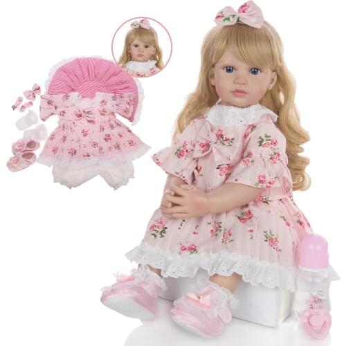 60CM soft silicone flexible real reborn baby toddler pincess girl doll blond curly hair fashion Xmas Gift