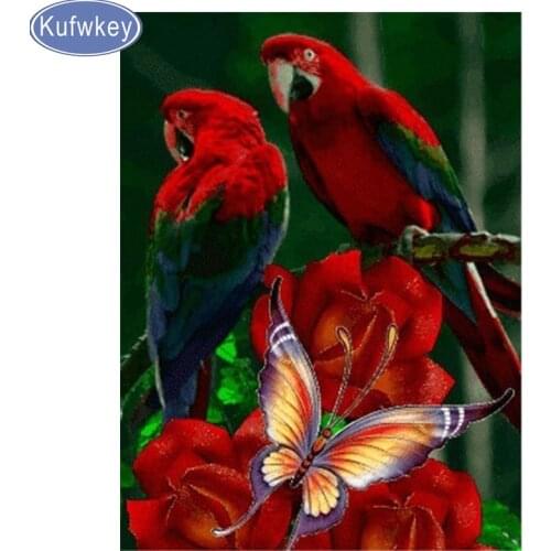 Parrot Diamond Painting red rose Cross Stitch Diamond Embroidery animal Full Square Rhinestone Mosaic diamond picture home art