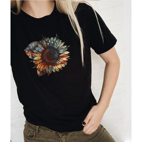 USA Flag Sunflower Shirt Streetwear Womens Clothing Patriotic Shirt American Flag Tops Graphic Floral Tee 2020