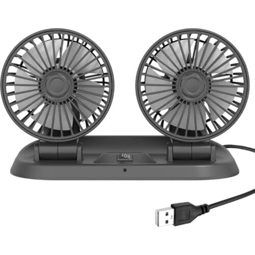 Car Dual-head Fan, Two-speed Wind Regulation, Five-blade Twin Engine 360°rotation, Must Have for Driver in Summer J60F
