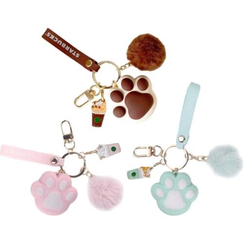 Keychain Creative Cute Dog Cat Paw 3D Cartoon Animal Soft Silicone Car Accessories Handbag Decor for Jewelry Gift Key Ring