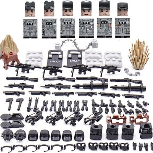 6pcs SWAT Army Military War Black Soldiers Special Forces Weapons Gun Building Blocks Bricks Figures Educational Toys Gifts Boys