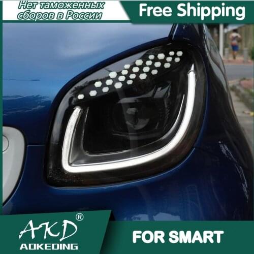 For Car Smart 453 Headlights 2015-2018 DRL Day Running Light LED Bi Xenon Bulb Fog Lights Car Accessory Smart 451 Head Lamp