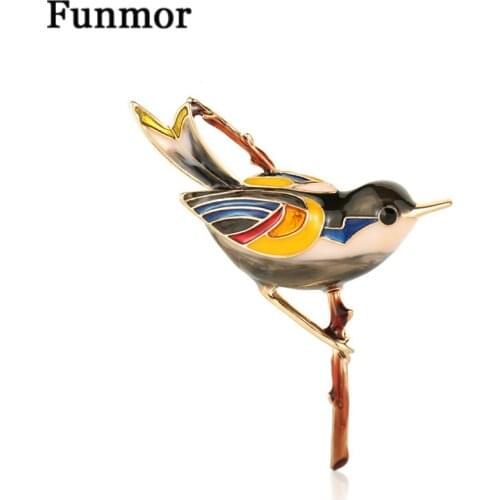 Funmor Delicate Bird Brooch Enamel Pin For Women Men Hat Scarf Coat Ornaments Alloy Bijoux Travel Daily Autumn Accessories Gifts