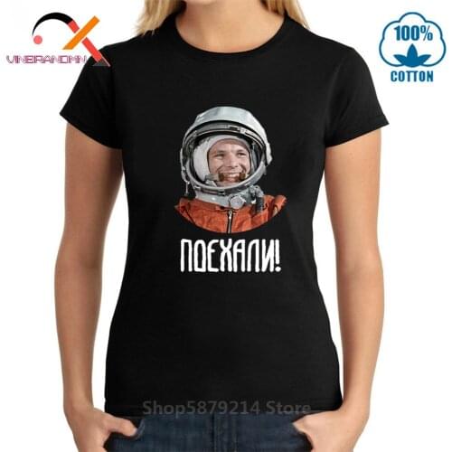 USSR CCCP Astronaut Yuri Gagarin Cyrillic Printed t shirt woman Sleeve engine Streetwear Cotton Tops Tee T-Shirt Steampunk Short