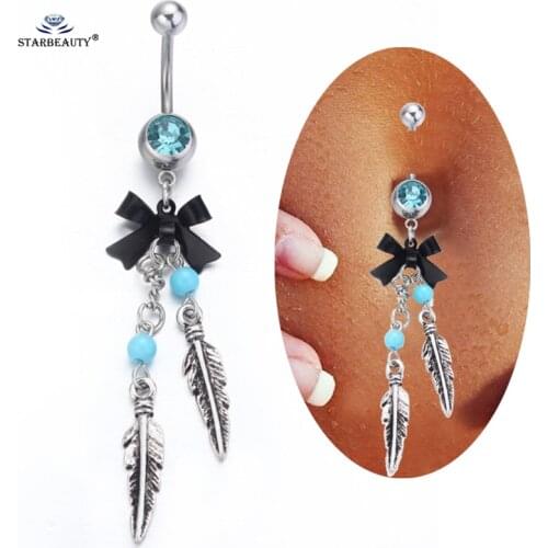 Starbeauty Black Bowknot Belly Ring Leaf Navel Piercing Ombligo Belly Piercing Nombril Blue Belly Button Rings Pircing Jewelry