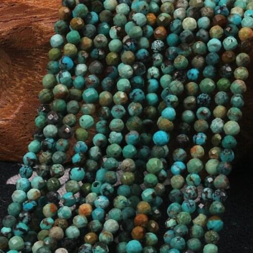 2mm 3mm Natural Green Turquoise Stone Round Faceted Gemstone Loose Beads DIY Accessories for Jewelry Necklace Bracelet Making