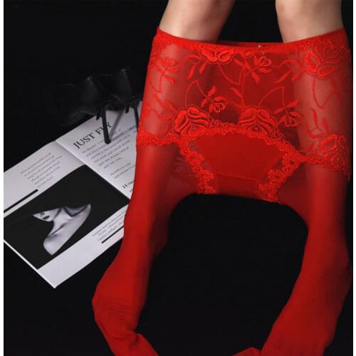 Lace Shiny Stockings Smooth Crotchless Sexy Tight Sheer See Through Oil Gloosy Pantyhose Stocking Underwear 2 in 1 Plus Size F18