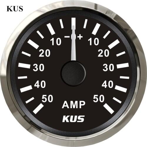 KUS 52mm Ammeter/AMP gauge black faceplate with reasonable+/--50A with current pick-up sensor for universal motorcycle boat