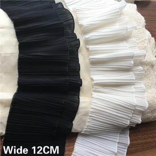 12CM Wide Double Layers 3D Chiffon Lace Applique Ribbon Elastic Ruffle Trim Sewing Garment Curtains DIY Crafts Lace Accessory