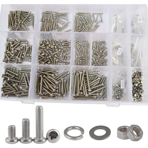 M2 M3 Phillips Pan Round Head Machine Screw Metric Thread Cross Bolt Nut Flat Lock Washer Assortment Kit Set Stainless Steel