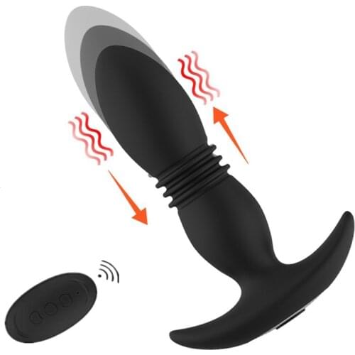 Wireless Remote Control 7 Speeds Telescopic Vibrating Male Prostate Massager Anal Plug Vibration Gay SM Anal Sex Toy Fors Men