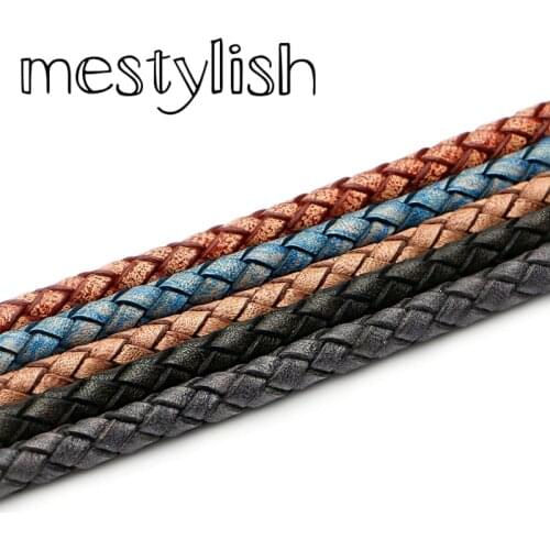 Mestylish 6mm Diameter Real Cow Leather Rope Braided Retro Genuine Leather Rope Cord DIY Bracelet Necklace Jewelry Accessories