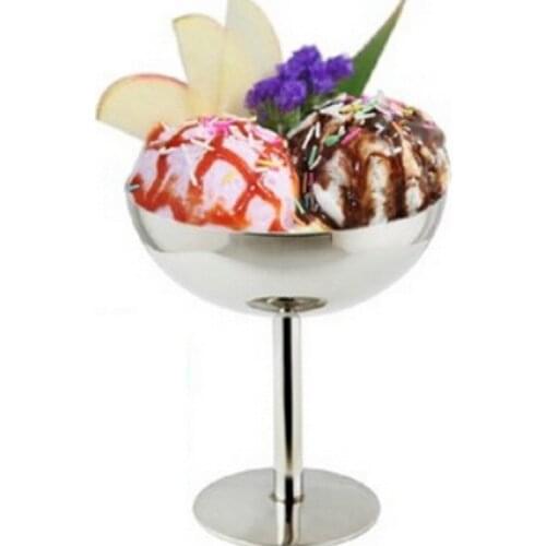 High-heel stainless steel ice cream bowl milkshake metal salad bowl dessert fruit bowl
