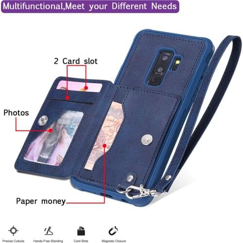 Multifunction Wallet Case For For Samsung Galaxy Note 9 8 S9 Plus S9+ S8 Leather Cover With Free Wrist Straps Hand Lanyard