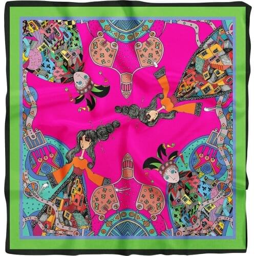 Fashion Pink Miniature Colorful Pattern Bandana Unisex Scarf Headscarf Wrist Wrap Magic Square Kerchief Print Hair Accessories