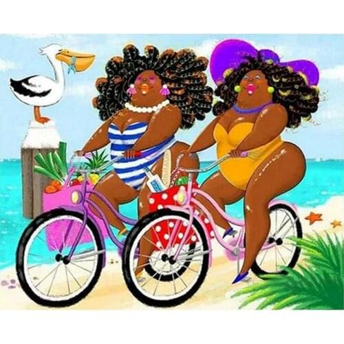 FSBCGT Ride A Bike Woman Beach Fat lady Pictures Acrylic Oil Painting By Numbers Kits Hand Painted On Canvas Art Gift Home Decor