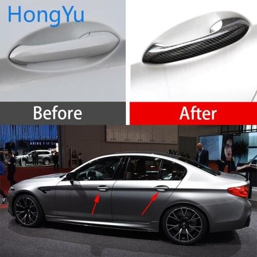 For BMW Carbon Fiber Auto Door Handle Knob Exterior Trim Covers for BMW M5 2018 2019 2020 Sticker