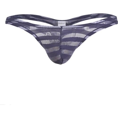 New Men Briefs Penis Pouch Underwear Bulge Underwear Gay Sexy Briefs Low Waist Transparent Striped Men Sunny Boy Briefs Thongs