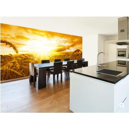 Custom Nature wallpaper.Sunset Over Wheat Field,3D photo mural for living room bedroom dining backdrop waterproof wallpaper