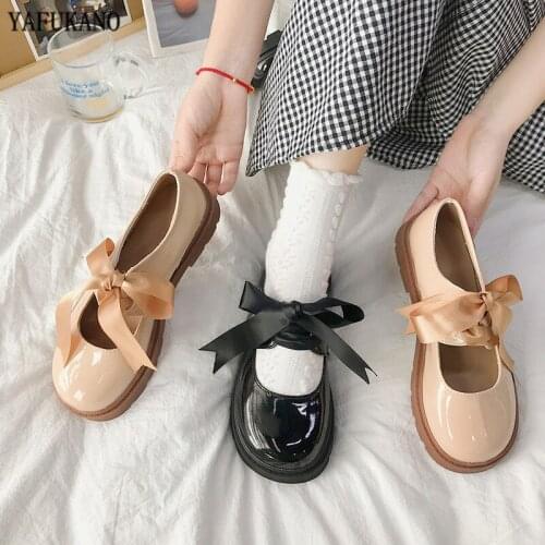 Autumn Ribbon Lace-up Japanese Small Leather Shoes Student Uniform Thick-Soled Mary Janes Flats British Style Big Head Doll Shoe