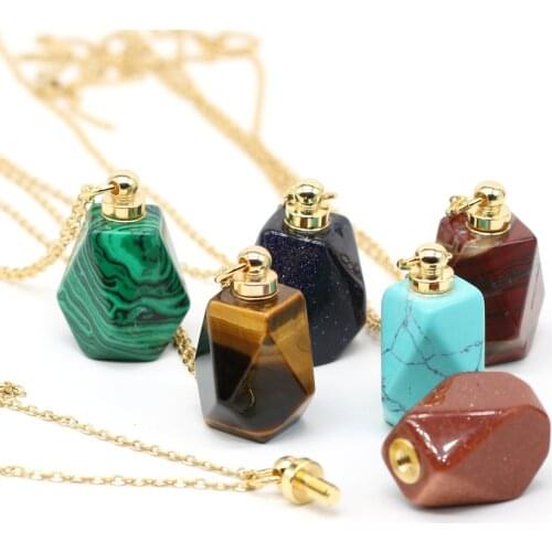 Natural Stone Perfume Bottle Necklace Section Polygon Semi-precious Charms For Elegant Women Love Romantic Gift 60 CM