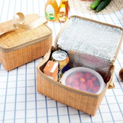 Portable Rattan-like Thickened Insulated Lunch Bag Large Capacity Warm Cooler Tote Bag for Women Kids Men Thermo Case