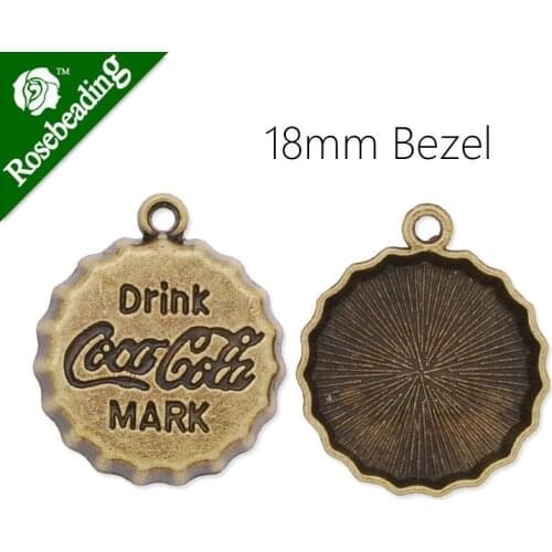 Antique Bronze Beer cap pendant tray with 18mm round bezel,20pcs/lot-C3944