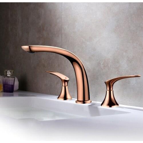 Rose gold Luxury bathroom sink faucet three holes two handles cold hot water basin mixer tap faucet