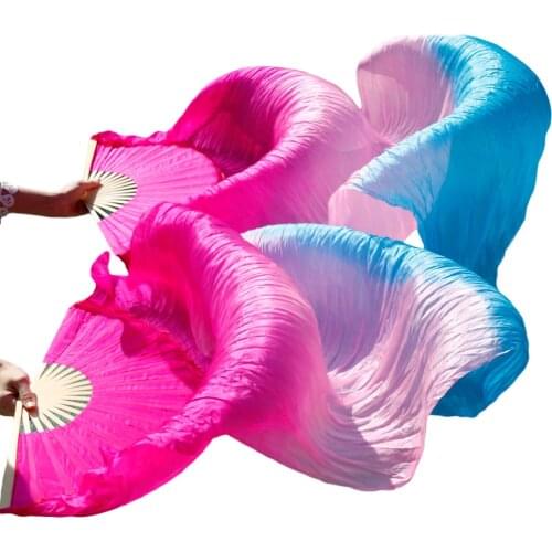 2018 wholesale 1pc right fans+1 pc left fans hand painted belly dance silk fan veils rose+pink+turquoise 5 size
