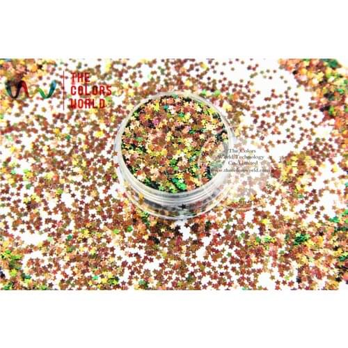TCR404 Iridescent Red Gold With Green luster color Stars shape 2.0MM Size glitter for nail Art and DIY decoration