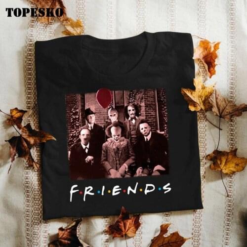 TOPESKO Spooky Halloween Horror Team Joker Jason Scary Movies Costume 100% Cotton T Shirt Men Women Gothic T-shirts