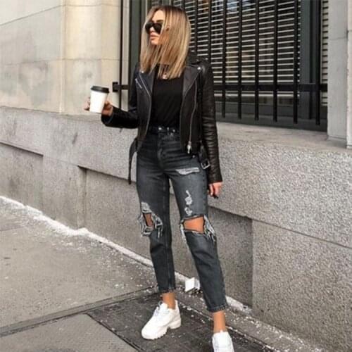 WEPBEL Hole Mid Waist Jeans Trousers Women Jeans with Holes Slimming Fashion Summer Ripper Washed Casual Denim Pants