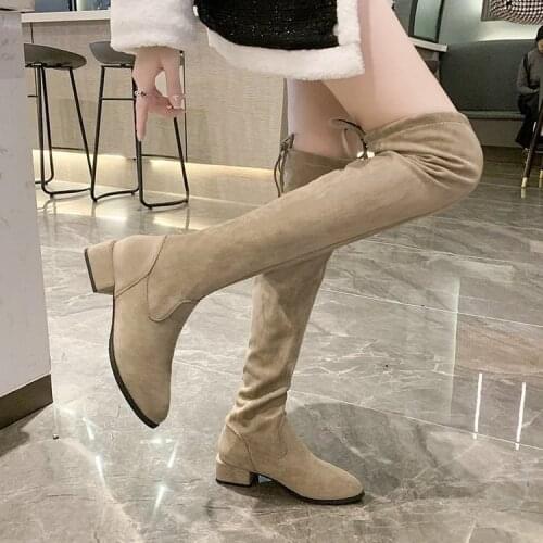 Womens Over-the-Knee Boots 2021 New Autumn Winter Stretch Fabrics Ladies High Heels Pointed Toe Woman Long Boots Slip on Shoes