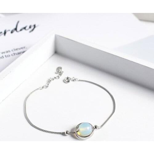 8 Colors Opal Crystal Stone Pure 925 Sterling Silver Chain Charm Bracelets For Women Statement Anklet Bracelet Femme Party Gifts